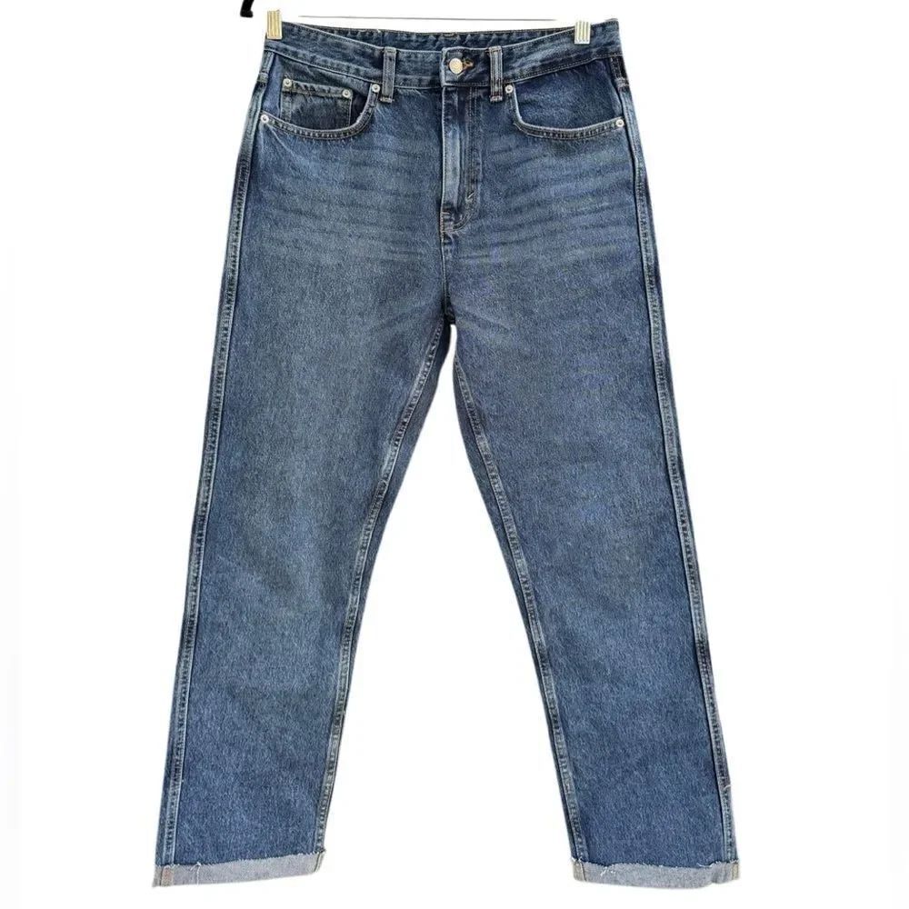 ZARA Men's Slim Straight Leg Roll Over 100% Cotton Denim Jeans Size 30